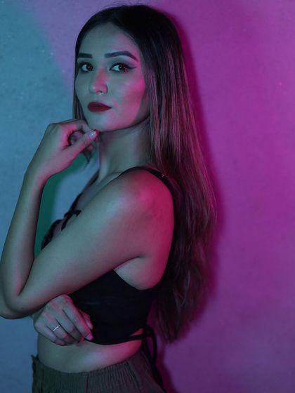 A moody shot with pink and blue lighting, taken before a massive weekend playing alongside some of my idols.