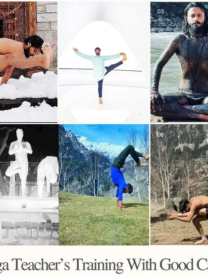 My own sadhana is the foundation of my teaching. This is a glimpse into my personal practice, from advanced asanas in the Himalayan snow to mud baths by the Ganga. I believe a guru must embody the discipline they teach.
