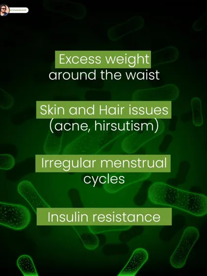 This graphic lists four signs of chronic inflammation in PCOS, including excess weight around the waist, skin and hair issues, and irregular cycles.