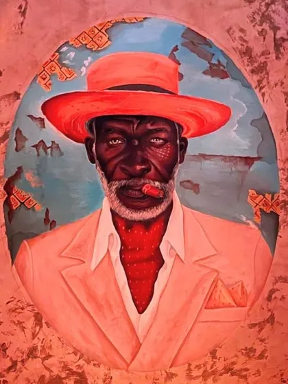 This striking portrait was painted for the restaurant Maze Concept. The intense lighting and rich colors make it a memorable focal point within the interior design.