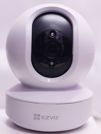 A front-facing view of the EZVIZ TY1, a smart Wi-Fi pan and tilt camera that ensures you have zero blind spots in any room.