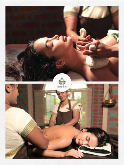 The healing treatments in our Ayurvedic retreats are deeply restorative. Here, a guest receives a traditional massage with herbal poultices, designed to release tension and rejuvenate the body.
