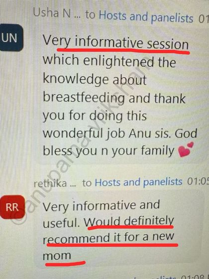"Very informative session which enlightened the knowledge about breastfeeding." It is my goal to provide clear, useful information that empowers new mothers.