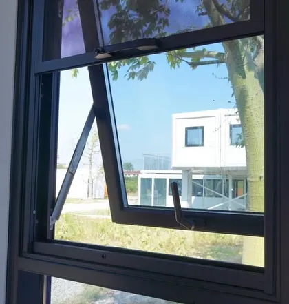 A close-up of the high-quality, top-hung windows used in our modular units. These details ensure excellent ventilation and a modern, clean look.