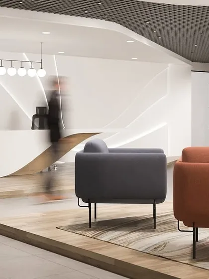 The reception area is the first chapter of your company's story. We crafted this futuristic, minimalist lobby with a flowing, sculptural desk and integrated lighting to make a powerful first impression. It’s a space that communicates innovation and welcomes visitors into a forward-thinking environment.