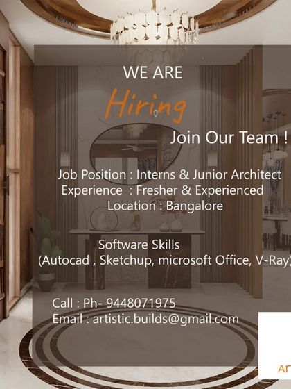 Artistic Builds in Bangalore is hiring Interns and Junior Architects.