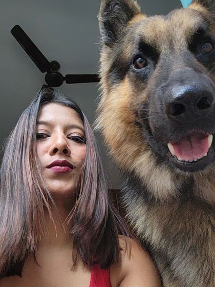 A happy, goofy selfie with Spartan. Our relationship is built on love, trust, and a lot of fun.