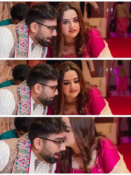 A series of candid shots capturing an intimate conversation during their Mata ki Chowki. It’s these quiet, shared moments amidst the celebrations that reveal the depth of a couple's connection.