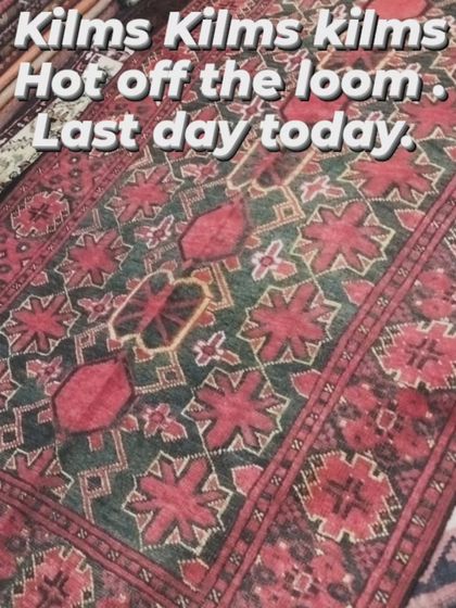 Kilims, hot off the loom. A stunning collection of handwoven rugs, from Mirzapur to Uzbekistan, available on the last day of the festival.