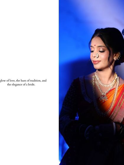Another stunning portrait of bride Shweta. The dramatic lighting and her serene expression create an image that is both elegant and timeless.
