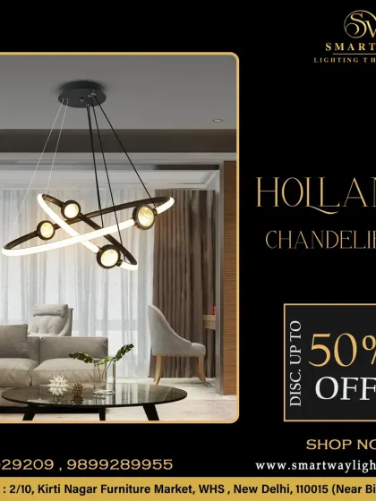 The Holland Chandelier is a beautiful example of modern design. The intersecting rings with small spotlights create a balanced and artistic look, perfect for a contemporary living or dining area.