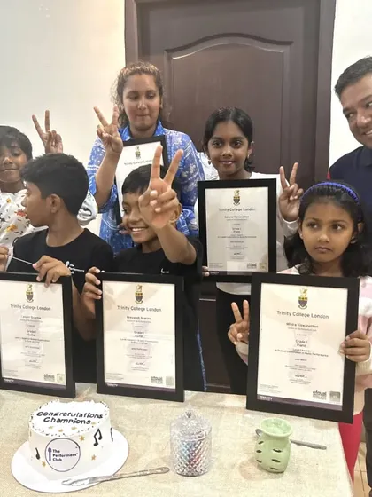 **Celebrating Our Champions Together.** Success is best when shared. Here is a glimpse from our Champions' Meet in Hyderabad, where we celebrated our students earning their Trinity College London certifications. These meetups are a wonderful part of our community, bringing our online family together.