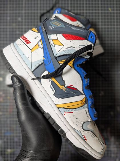 Another angle of the Gundam Dunk High, showing off the intricate line work and custom color blocking that mimics the actual mech's design.