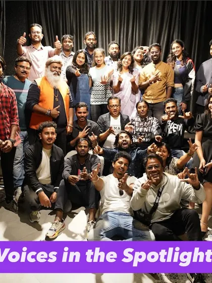 The energy of our community in one frame! This is the entire group of performers and audience members from our 'Voices in the Spotlight' open mic night. Our space is made for moments like this, filled with connection, laughter, and shared passion.