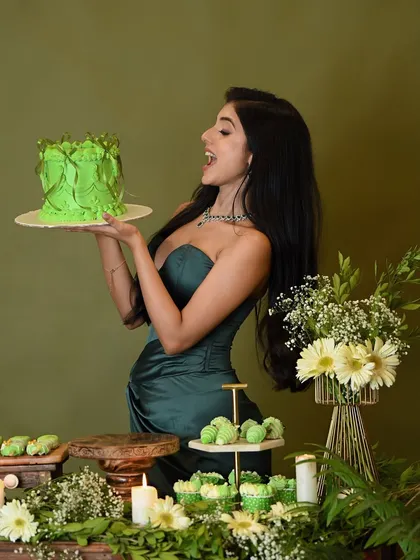 An expressive and fun portrait with the birthday cake.