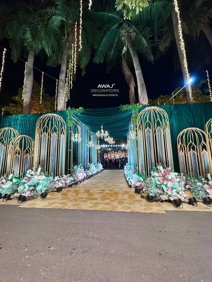 The full view of the magnificent entrance from the street, creating a powerful first impression.