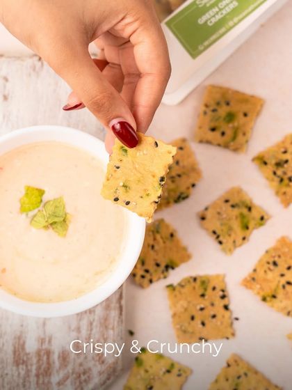 My Green Onion Crackers are crispy and crunchy, perfect for dipping. Made with real herbs, they are a savoury treat you can feel good about.