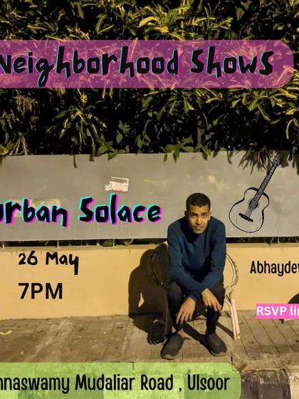 A neighborhood-style poster for a classical guitar concert with Abhaydev Praful. This grassroots promotion captures the community feel of our events.