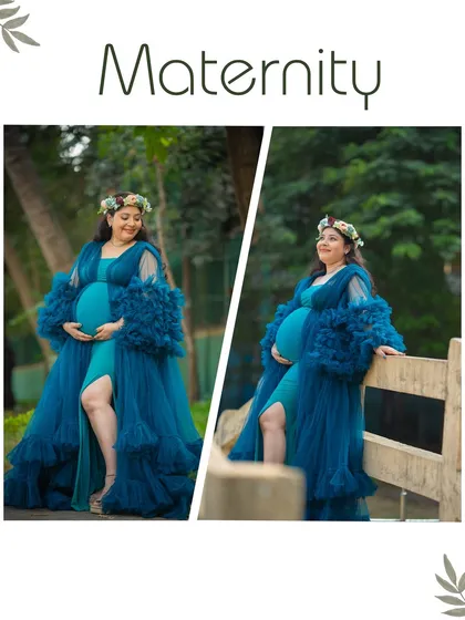 This mom-to-be looks radiant in a blue tulle robe. This style is great for showing off the baby bump while adding a touch of glamour.