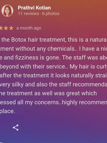 This client loved that her Botox treatment was natural and chemical-free, leaving her curly hair naturally straight and silky. She highly recommends our salon.