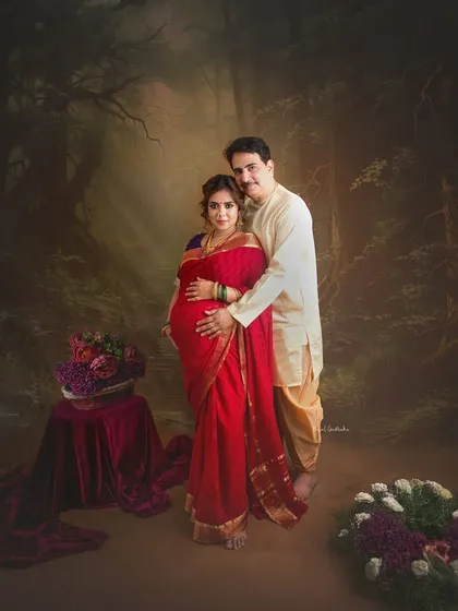 This couple's portrait combines the traditional attire with a digitally created enchanted forest, blending my two favorite styles: heritage and nature.
