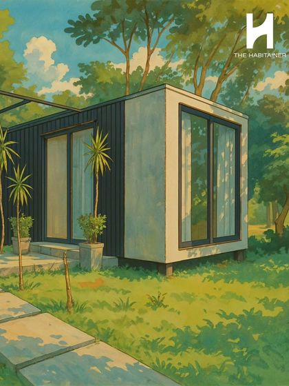 This animated-style render shows one of my compact Eco-Series homes in a lush, green setting. It showcases the simple, modern aesthetic of my designs in a whimsical way.