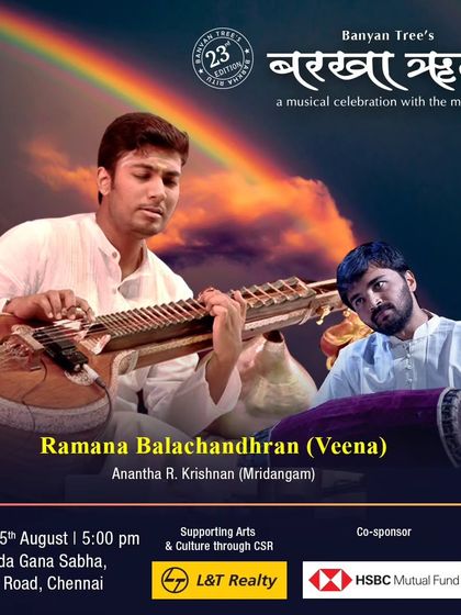 Another poster for the Barkha Ritu festival in Chennai, highlighting my veena recital with Anantha R. Krishnan on the mridangam.