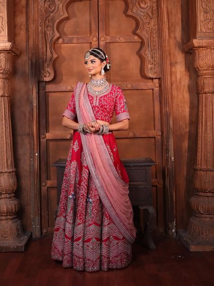 Elegance in every brushstroke. This full-length shot showcases how our makeup artistry complements the entire bridal attire, ensuring the bride looks stunning from head to toe.