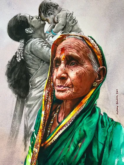 A composite image used for a course announcement, showing a powerful portrait that combines color and monochrome elements to tell a story of life and memory.