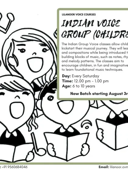 An illustration for our Indian Voice classes for children, where we encourage kids to learn songs and compositions in a fun way.