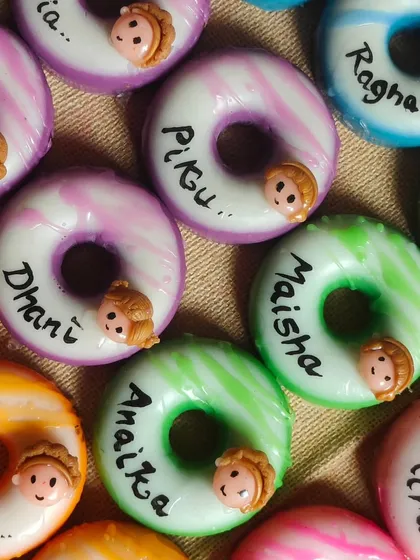These colorful donut soaps can be personalized with each child's name, making them a super special birthday party favor.