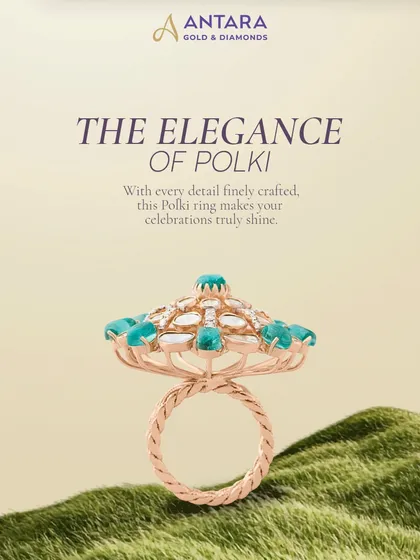 A bloom of uncut Polkis and fresh green accents awaits in this festive ring. The domed design with a twisted rose gold band makes it a piece of art designed to dazzle.