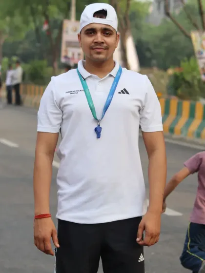 At an outdoor event, ready to coach.