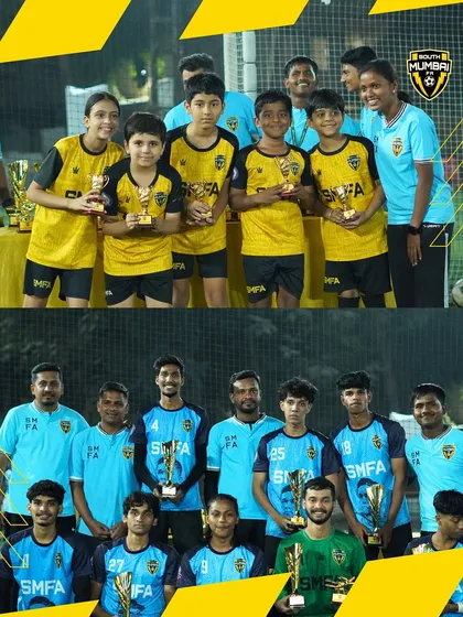 Youth teams with their trophies and coaches. The Inter-SMFA tournament is a platform for everyone to shine.