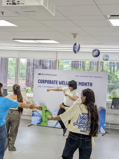 A dynamic action shot from the Marsh McLennan wellness month. I bring my full energy to every session to inspire and motivate the team.