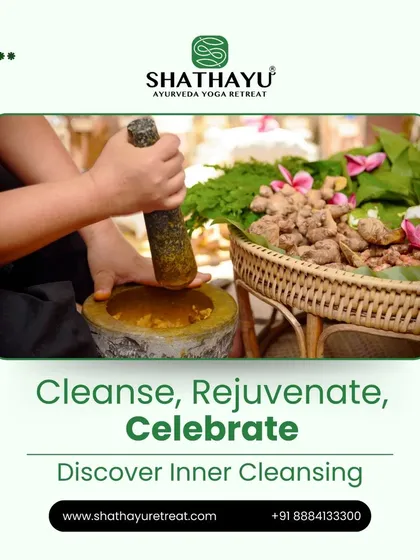 This image of herbs being prepared in a traditional mortar and pestle represents the essence of Ayurveda: to cleanse, rejuvenate, and celebrate. Discover inner cleansing and restore your skin's health from within.