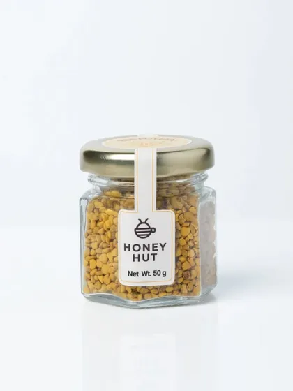 A front-on e-commerce photo for a jar of Bee Pollen. The image is sharp and centered, perfect for a product listing on Amazon or any online marketplace.