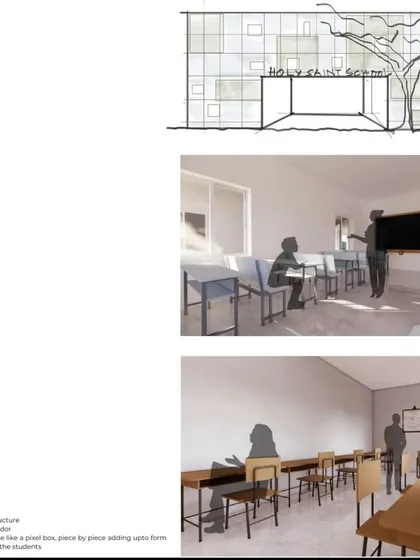 Conceptual designs for the renovation of Holy Saint High School. We approached the project through a user study, aiming to modernize the infrastructure and integrate "learning through play" into the built form.