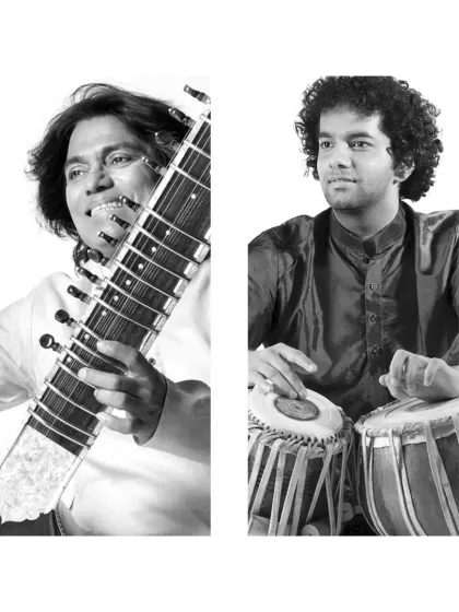 Black and white portraits of me and Amit Kavthekar for our Seattle 'Yatra' concert.