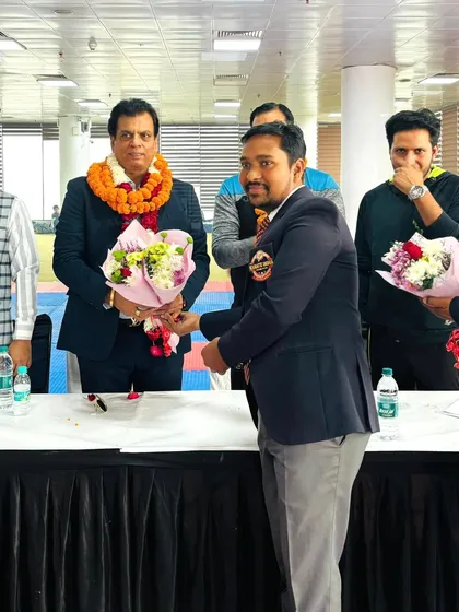 A cheerful moment during the welcome ceremony at the Delhi State selection trials. A positive environment is key to encouraging young athletes.