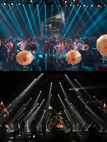 For the "Po Po" song in 'Son of Sardar 2', we designed a high-energy lighting and visual experience. This before-and-after reveals the complex rig of over 70 Clay Paky Mythos lights programmed to sync perfectly with the on-screen dance performance.