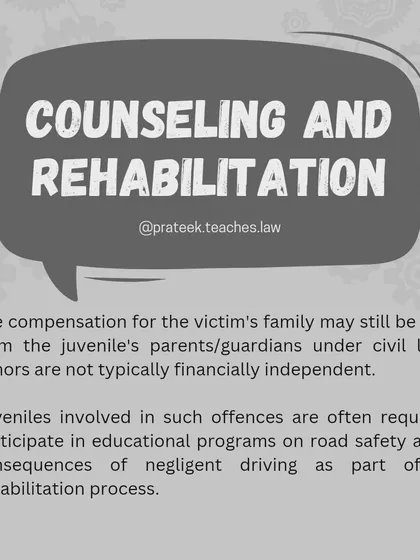 Even if the driver is a minor, the victim's family can still seek compensation from the parents or guardians under civil law. Rehabilitation is also a key component of the juvenile justice process.