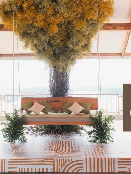 We created this beautiful tree to bring the vibes of Bali to this Haldi ceremony. The design was inspired by the bride's vision for a unique and picturesque celebration with her loved ones.