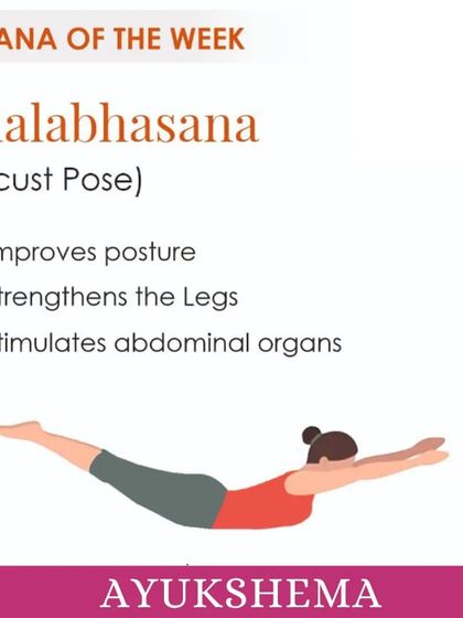 Asana of the week: Shalabhasana (Locust Pose). This pose is fantastic for improving posture, strengthening the legs, and stimulating abdominal organs.
