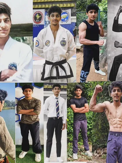 A collage showing my personal transformation journey through martial arts and fitness.