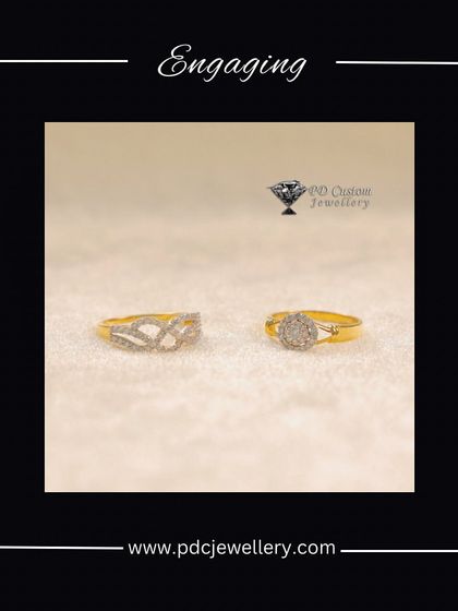 Two engaging diamond rings in 18kt hallmarked gold. One features a delicate infinity knot design, while the other has a classic oval cluster setting.