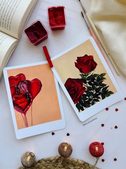 These romantic paintings of heart-shaped balloons and red roses were also part of our artist group collaboration.