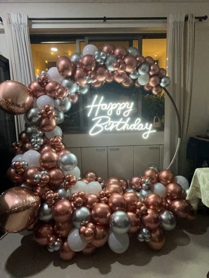 The elegant at-home birthday setup, perfect for creating a special photo corner in any living space.