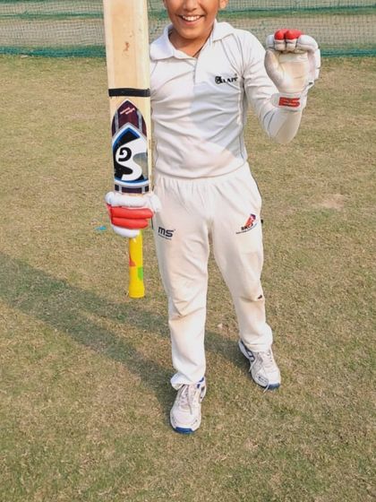 A young player from the SKCA team celebrating after a great performance. Our coach, Sonu Sir, is building a special team for the future.