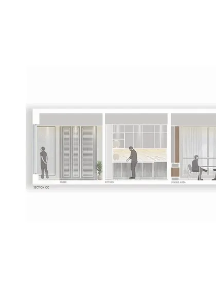 A partial section drawing of 'Pad By The Bay,' focusing on the details of the kitchen and study areas.